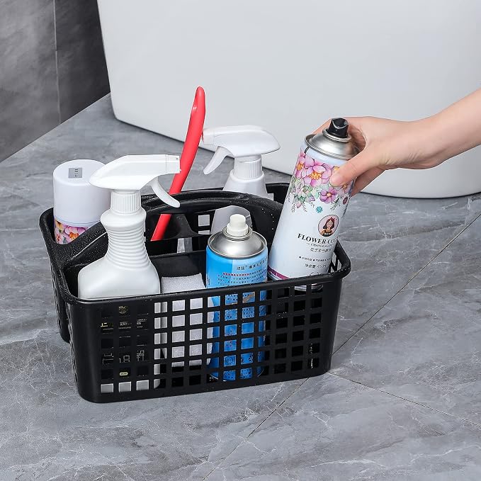Portable Shower Caddy Basket Plastic Storage Basket with Compartments Black - Image 3