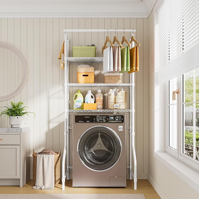 ONBRILL 3 Tiers Expandable Over Washer and Dryer Shelves, White - Image 8