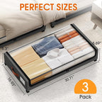 Under Bed Storage with Wheels 3Pack Storage Containers with Clear Window | Under Bed Drawers Rolling Under Bed Storage for Clothes,Shoes, Blankets (30.71 x 16.93 x 6.69 in, Dark Grey) - Image 2