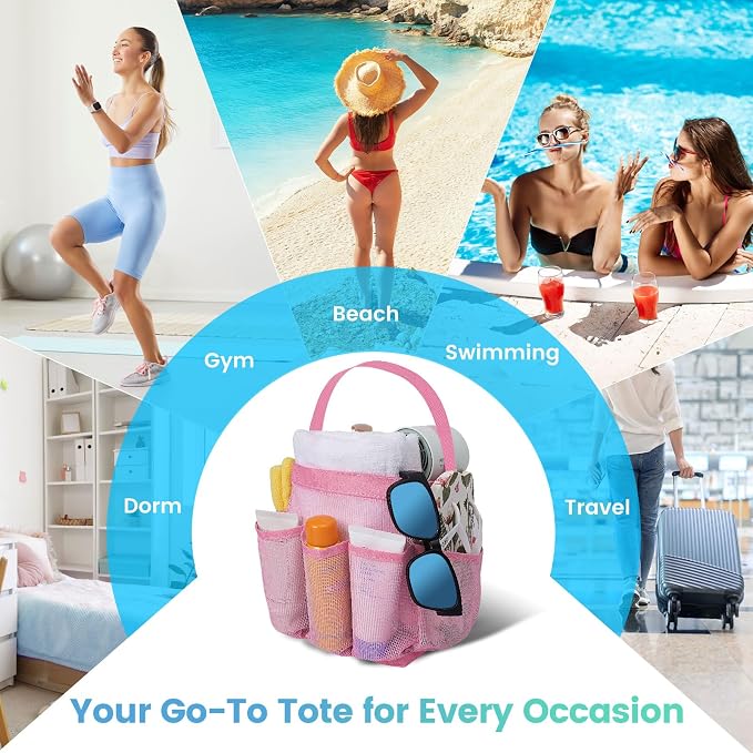 Camping Essentials Shower Caddy Portable for College Dorm Room Essentials for Girls with 8 Pockets,Large-Capacity Shower Caddy Dorm Basket,Quick Dry Bath Bag for Bathroom,Gym,Travel,Swim,Beach-Pink - Image 6