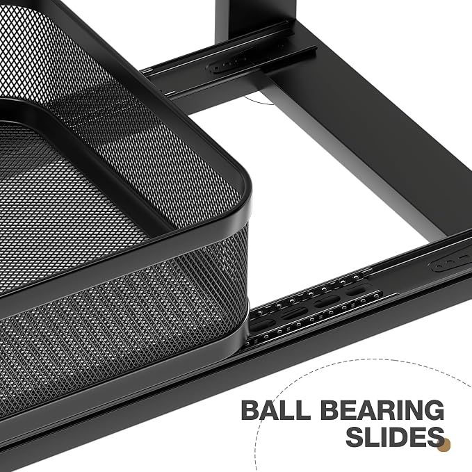 2 Pack 21IN-Depth Under Sink Organizer With Next-Gen Ball-Bearing Slides,2-Tier Precision Mesh Pull Out Cabinet Storage for Bathroom&Kitchen,Height Adjustable Drawers Shelf,Anti-rust-Black - Image 3