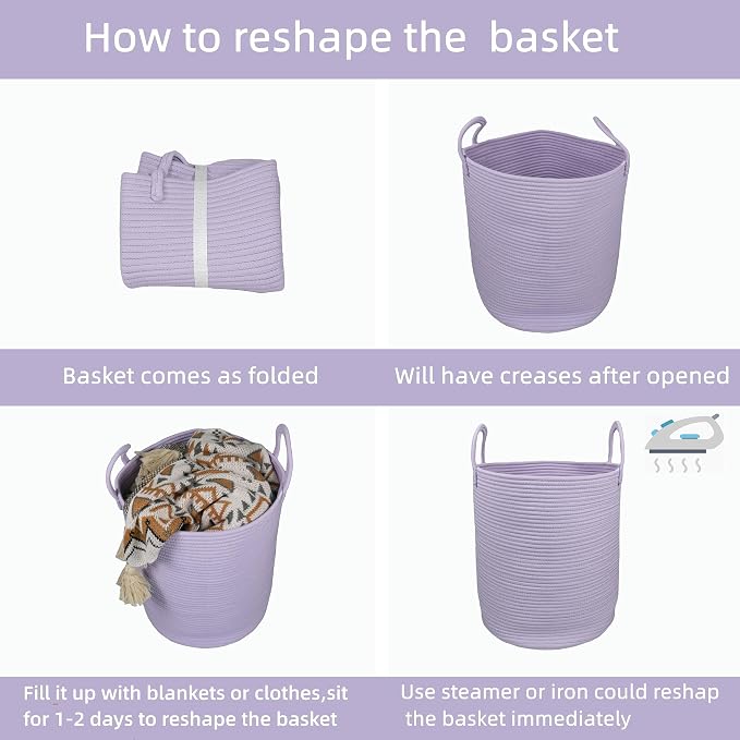 XUANGUO Rope Laundry Basket Hamper for Clothes Large Purple Lavender - Image 7