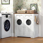 HOOBRO Double Laundry Hamper Cabinet, Hidden Laundry Cabinet with 2 Drawers & 2 Baskets, 20 Gallon Farmhouse Bathroom Laundry Hamper with 2 Clothes-Toss Holes, White and Dark Walnut WHZ36XY01 - Image 2
