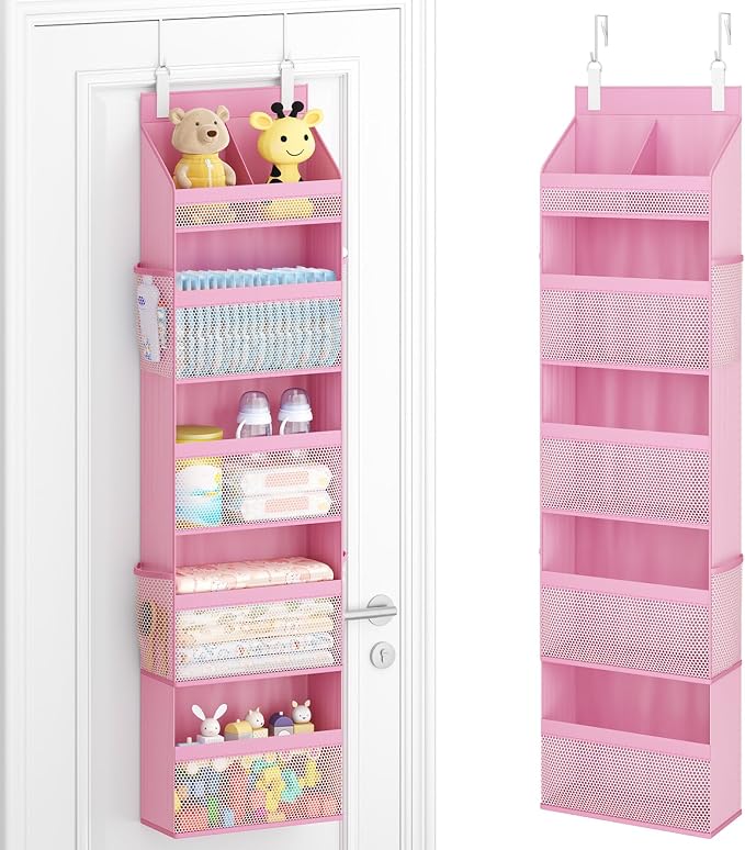 Lifewit 5 Tier Over the Door Organizer, Diaper Hanging Storage, Pink by Lifewit