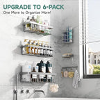 Veken Shower Caddy 6-Pack, Advanced Rustproof Design, No Drilling Adhesive Shelves, Rack with Soap Holder, Large Capacity Bathroom Organizers and Storage, Wall-Mounted Kitchen & Home Decor, Silver - Image 4