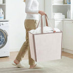STORAGE MANIAC Collapsible Laundry Basket, 16.9 Gal. Large Pop-up Laundry Hamper with Long Carry Handles, Space-Saving Foldable Clothes Hamper with Bottom Elastic Band, Travel Laundry Bags, Oat Beige - Image 3