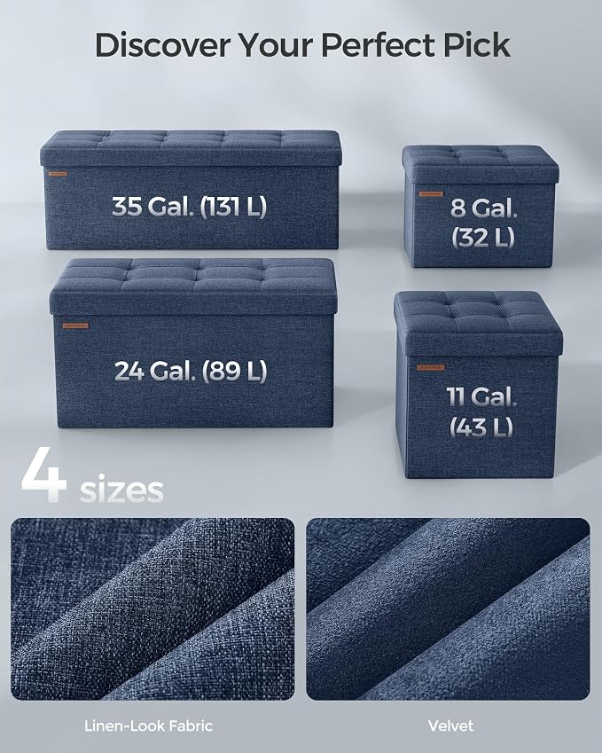 SONGMICS 30 Inches Folding Storage Ottoman Bench, Load 660 lb | Ottoman Foot Rest, Storage Chest, for Living Room, Entryway, Midnight Blue and Ink Black, MINOTA Collection ULSF47IN - Image 6