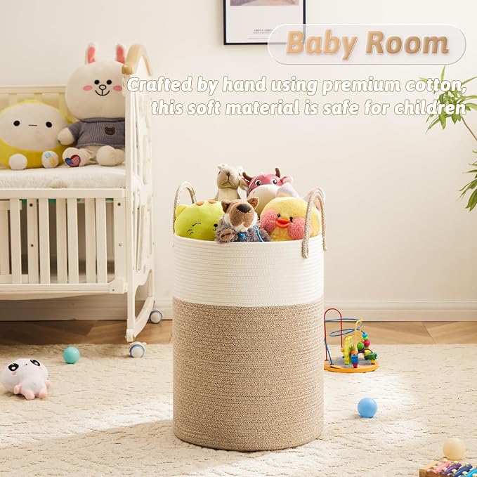 Artfeel Laundry Basket,Woven Cotton Rope Laundry Hamper,100L for Decorative Storage of Dirty Clothes,Toys and Blankets in Bathroom,Baby Room and Living Room - Image 3