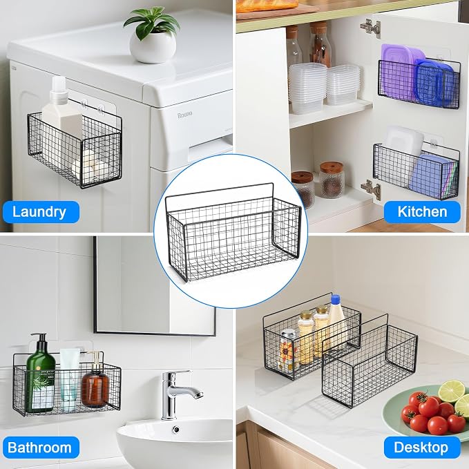 2 Pack Large Adhesive Kitchen Cabinet Door Organizer - Lid Organizer Inside Cabinet Wall Mounted Pantry Door Caddy for Kitchen Containers Lid Kitchen Under Sink Basket - Image 6