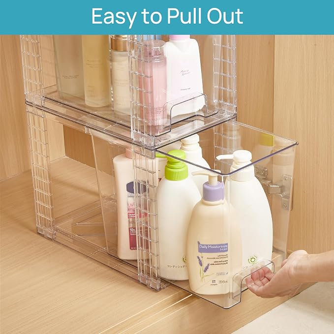Vtopmart 4 Pack Clear Stackable Storage Drawers,9.7" High Plastic Organizers Bins for Skincare, Bathroom Supplies,Ideal for Cabinet,Undersink,Vanity,Kitchen,Pantry Organization - Image 5