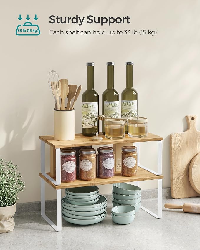 SONGMICS Cabinet Organizer Shelf, Set of 2 Spice Rack, Kitchen Storage - Image 4
