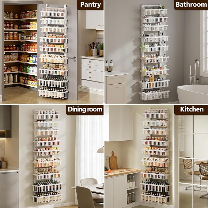 POKIPO 9 Tier Over The Door Pantry Organizer, 2 in 1 Wall Mount or Hanging Spice Rack with Adjustable Deep Basket, Heavy-Duty Seasoning Organizer and Storage for Kitchen Cabinet Closet Bathroom - Image 9