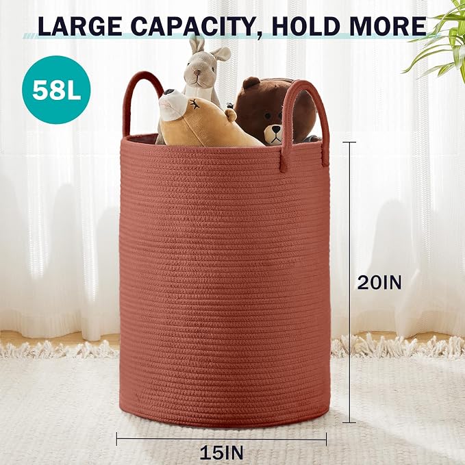 YOUDENOVA Cotton Rope Laundry Hamper Basket, 58L Blanket Basket for Nursery - Image 3