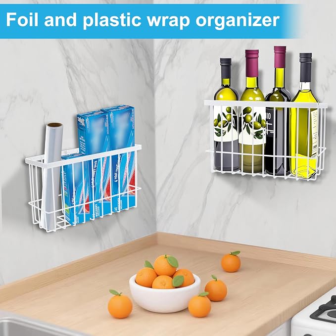Cabinet Door Organizer 3Pcs, Foil and Plastic Wrap Organizer with 2 Sponges, Cabinet Door Storage with 3 Caddy Adhesive, for Aluminum Foil, Plastic Wrap, Wool Dryer Balls, White,(Small, Medium, Large) - Image 3