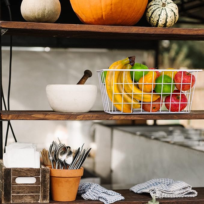 MaraFansie Wall Wire Baskets Adhesive Basket Hanging Kitchen Baskets No Drilling for Cabinet & Pantry Organization and Kitchen, Bathroom, Bedroom Storage, 4 Pack, White - Image 6