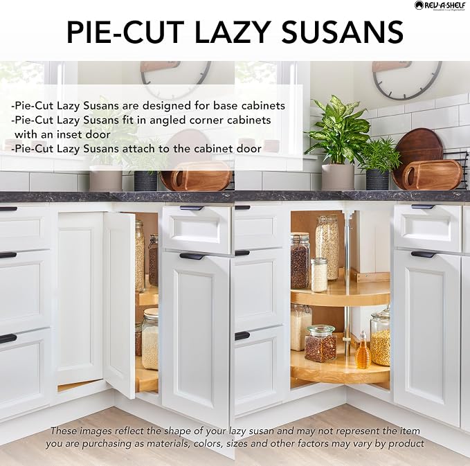 Rev-A-Shelf 18" Pie-Cut Dual Tier Lazy Susan Organizer for Corner Wall Kitchen Cabinets, Plastic Home Rotating Storage Shelves, White, 2942-18-11-1 - Image 6