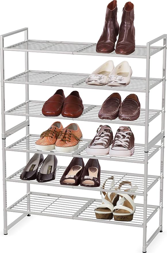 Simple Houseware 3-Tier Stackable Wired Grid Shoe Rack, Silver - Image 3