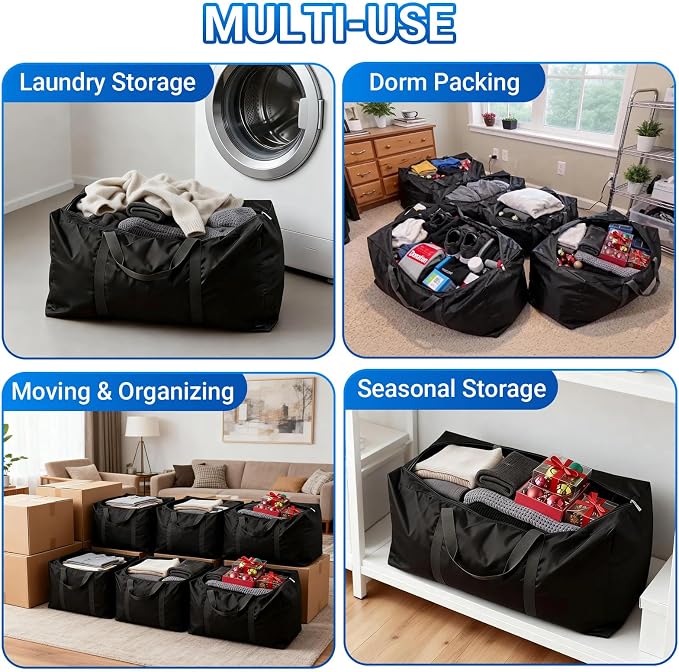 Extra Large Moving Bags, 4 Pack Blue Oversized Storage Totes with Strong Zipper & Reinforced Full Loop Handles, Collapsible Storage Bags for Space Saving, for King/Queen Comforter, Blankets & Clothes - Image 9