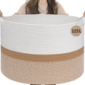 INDRESSME 115L Extra Large Woven Rope Blanket Basket Living Room WhiteCamel by INDRESSME
