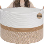 INDRESSME 115L Extra Large Woven Rope Blanket Basket Living Room WhiteCamel by INDRESSME