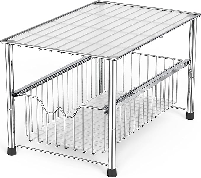 Deco Brothers Stackable Under Sink Organizer with Sliding Basket, Chrome by DecoBrothers