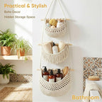 Boho Style Handwoven Rope Hanging Basket - 3-Tier Detachable Storage Organizer for Kitchen/Bathroom/Entryway, 3 Included Heavy-Duty Hooks, 7 Color Options Available (Green) - Image 4