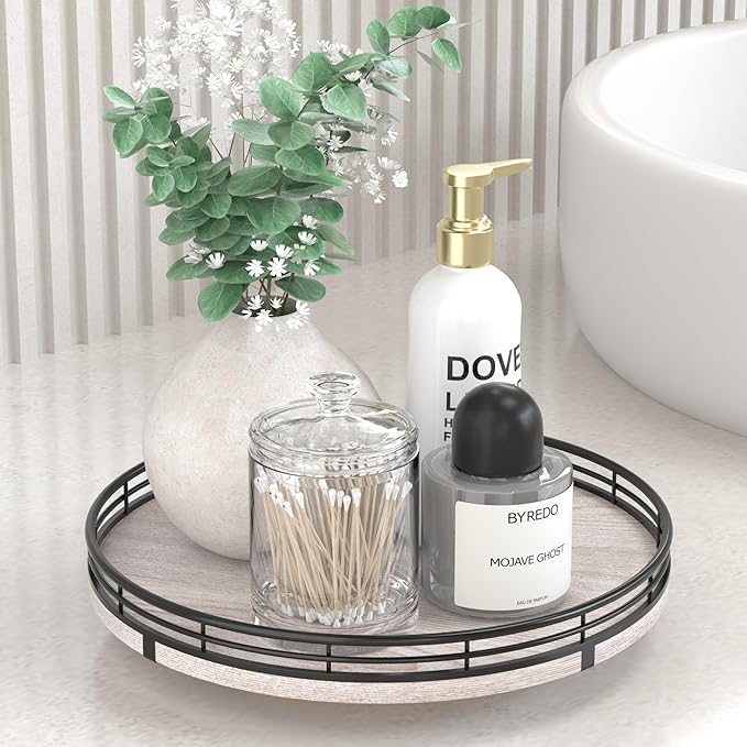 AMH 10-Inch Rustic Whitewashed Oak Lazy Susan Vanity Tray by AMH