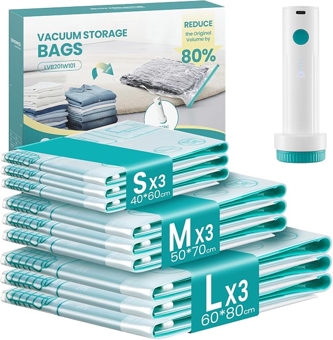 SONGMICS Vacuum Storage Bags, Rechargeable Electric Pump, 9 Pack, 3S/3M/3L by Unknown