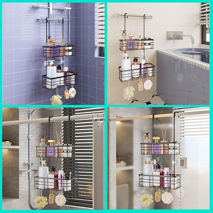 HapiRm Hanging Shower Caddy Organizer - No Drilling Shower Organizer with Hooks, Rustproof & Waterproof 304 Stainless Steel Bathroom Shelves - Black - Image 3