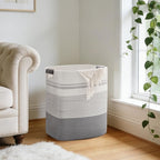 85L Tall Woven Laundry Basket Hamper with Leather Handles,Grey - Image 7