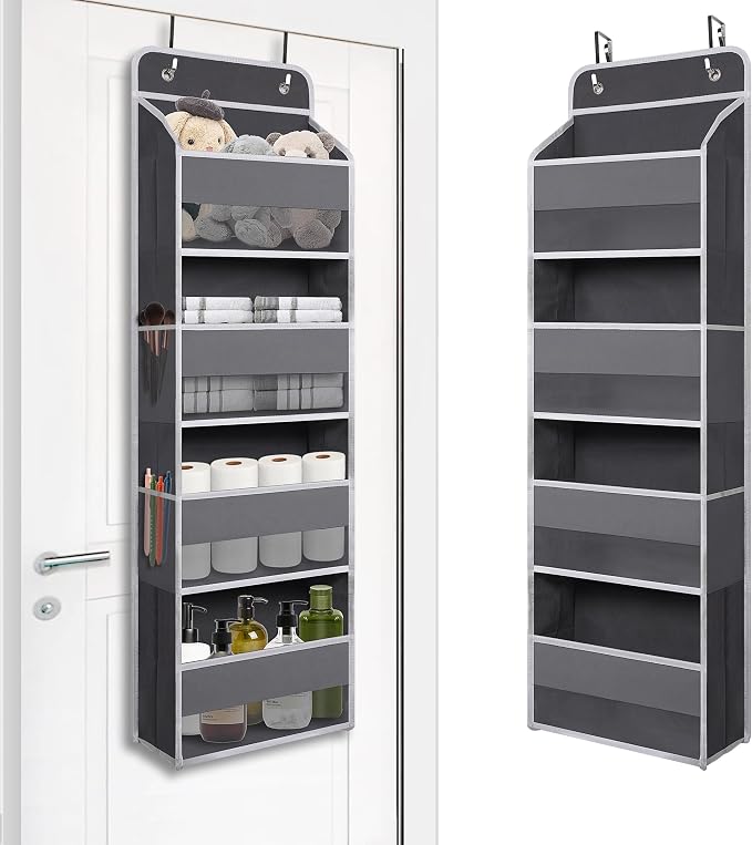 TYMENSH Gray Over Door Organizer with 4 Large Clear Pockets, Neutral Hanging Door Storage for Closet, Bathroom, Bedroom, Dorm, Nursery, Toys, Toiletries, Baby Essentials by TYMENSH