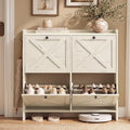 VASAGLE Narrow Shoe Storage Cabinet Organizer with 4 Flip Drawers | Freestanding Shoe Rack, Fits 16 to 24 Pairs, for Entryway, Farmhouse Style, Rustic White, HANIS Collection UHSC403WJ01S by VASAGLEbySONGMICSHOME