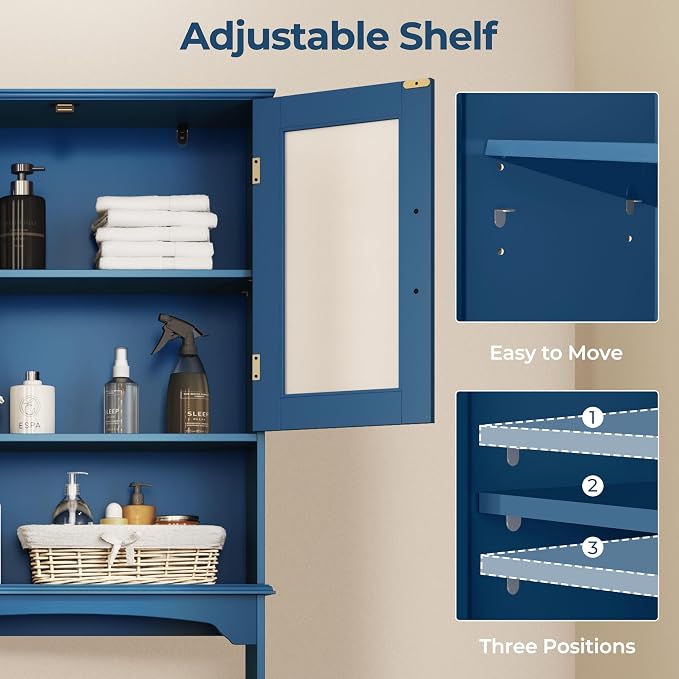 Yaheetech Over the Toilet Storage Cabinet with 2 Glass Doors, Navy Blue - Image 5