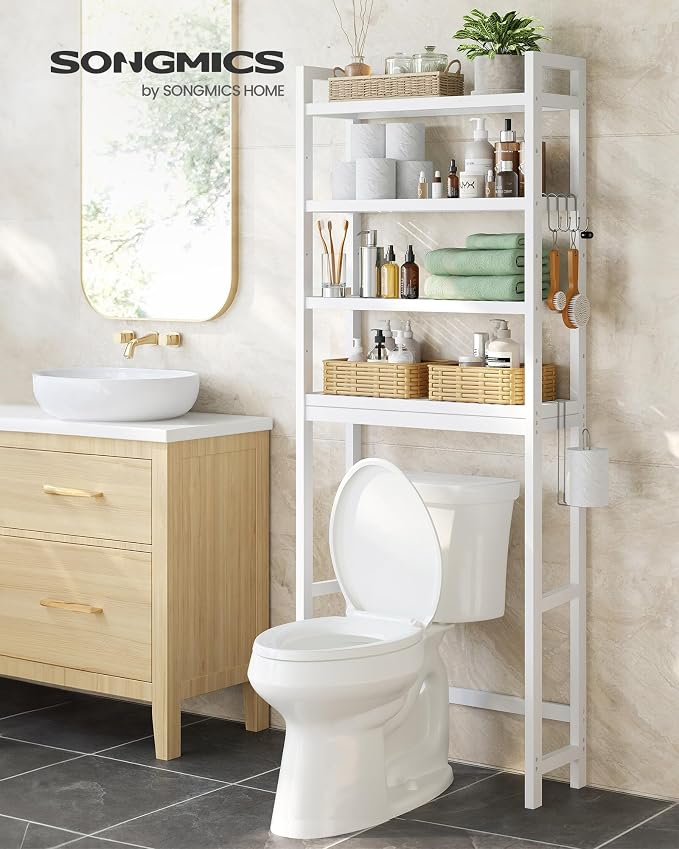SONGMICS 4-Tier Bamboo Over The Toilet Storage, Adjustable Shelf, 72.8''H - Image 2