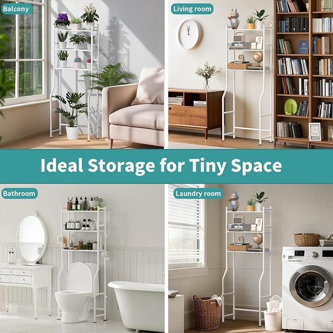 3-Tier Over Toilet Storage, Anti-Tip, 64" H, White - Image 7