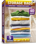 Extra Large 5 Gallon Zippered Plastic Bags for Storage- 18'' x 24'', Ideal for Clothes Clothing, Travel, Moving, 2-mil Thick Clear Plastic, 40 pack by Storage+Master