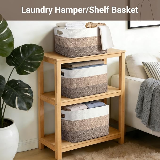 75L Laundry Basket Hamper,Gradient Brown/White, 22"x17"x12" - Image 5