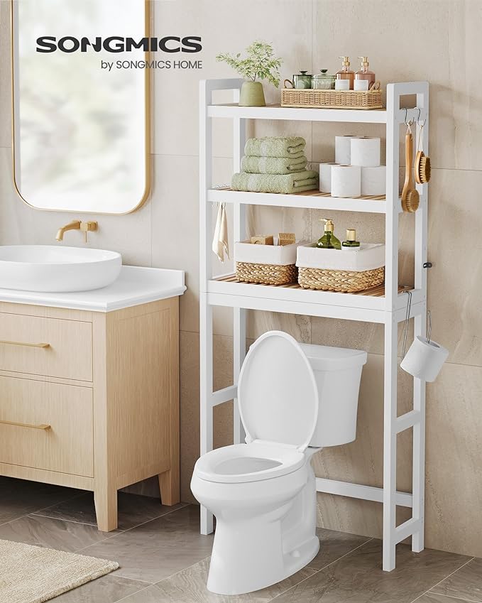 SONGMICS 3-Tier Bamboo Over The Toilet Storage, Adjustable Shelf, 66.9''H - Image 2