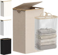 efluky 26 Gal Laundry Basket with Lid and Net Bag, Tall Laundry Hamper with Bamboo Handles, Aesthetic Dirty Clothes Bin for Laundry Room, Bathroom, Bedroom and Dorm, Oatmeal by efluky