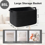Goodpick 85L Large Woven Rope Blanket Basket, Rectangle, Black - Image 3