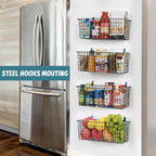 4 Set [EXTRA LARGE] Hanging Wall Mount Storage Baskets with Adhesive Hooks & Steel Hooks, Multiuse Sturdy Wire Metal Organizing Baskets for Home Kitchen Bathroom Pantry Utility Organizer, Black - Image 7