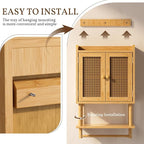 AmazerBath Bathroom Wall Cabinets, Bamboo Medicine Cabinet with Rattan Door, Over The Toilet Storage Cabinet with Towel Bar, Wall Mounted Cabinet with Adjustable Shelves for Small Spaces - Image 6