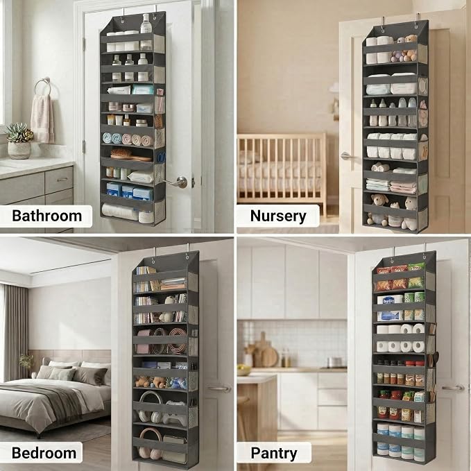 HOMELUX THEORY Over the Door Organizer, 6-Tier, 100D Fabric, Dark Gray 2pc | Over the door shoe organizer, 50 lbs capacity, 12 side mesh pockets, 100D extra thick fabric, Closet & entryway storage - Image 5