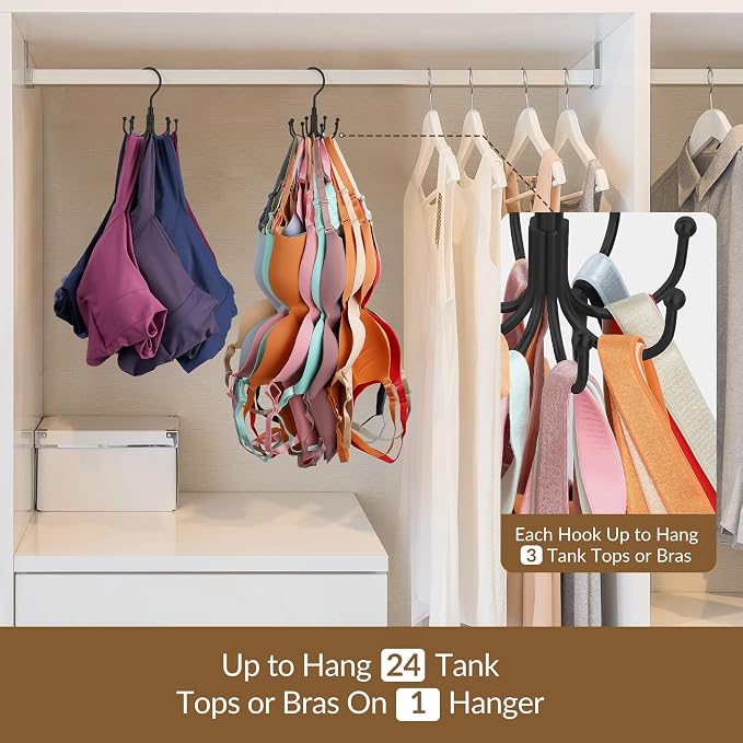 ZEDODIER Tank Top Hanger, Rotating Bra Organizer for Closet, Holds 24 Bras - Image 3