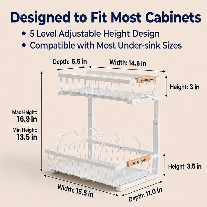 Under Kitchen Sink Organizer with LED Lights, 2 Pack, 2-Tier - Image 4