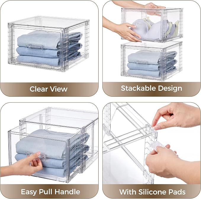 Vtopmart 9 Pack Clear Stackable Storage Drawers 15QT - Image 7
