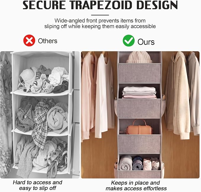 Hanging Closet Organizer 4-Shelf Wide Trapezoid, Heather Grey - Image 6