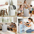 80L Large Laundry Hamper with Lid, Foldable Laundry Bag for Washing Machine with Removable Inner Bag, Dirty Hampers for Bedroom, Bathroom,Laundry Room, College (White) - Image 3