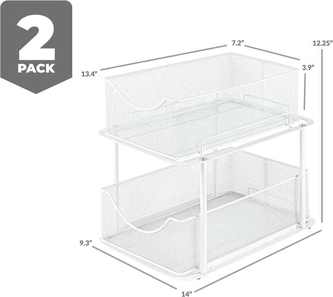 Sorbus Pull-Out Under Sink Organizer, Mesh Construction (White, 2 Pack) - Image 3