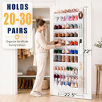 UVIAHOMI 20-30 Pairs Over the Door Shoe Organizer with Side Mesh Pockets, 10-Tier Hanging Shoe Storage for Closet, Breathable Door Shoe Rack Holds Sneakers, Boots, Heels & Daily Essentials, White - Image 2
